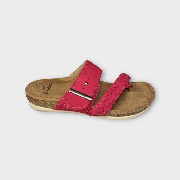 6.5‎ WIDE Earth Origins Braided Leather Cork Sandals Onida Raspberry Pink Comfy - Picture 3 of 9